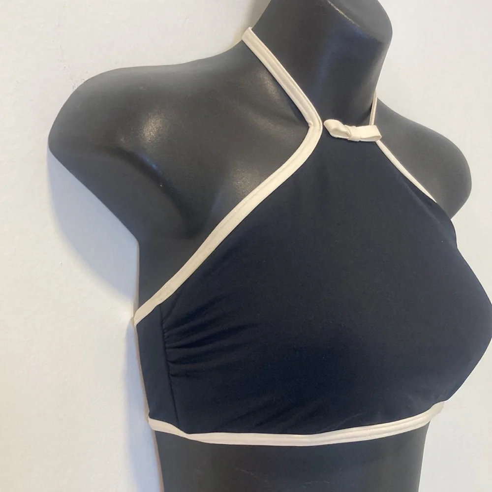 Kate Spade Black White Halter Swim top with Bow Size Medium